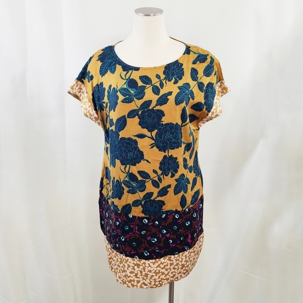 Boden Florence shift dress floral colorblock patchwork pockets size 10